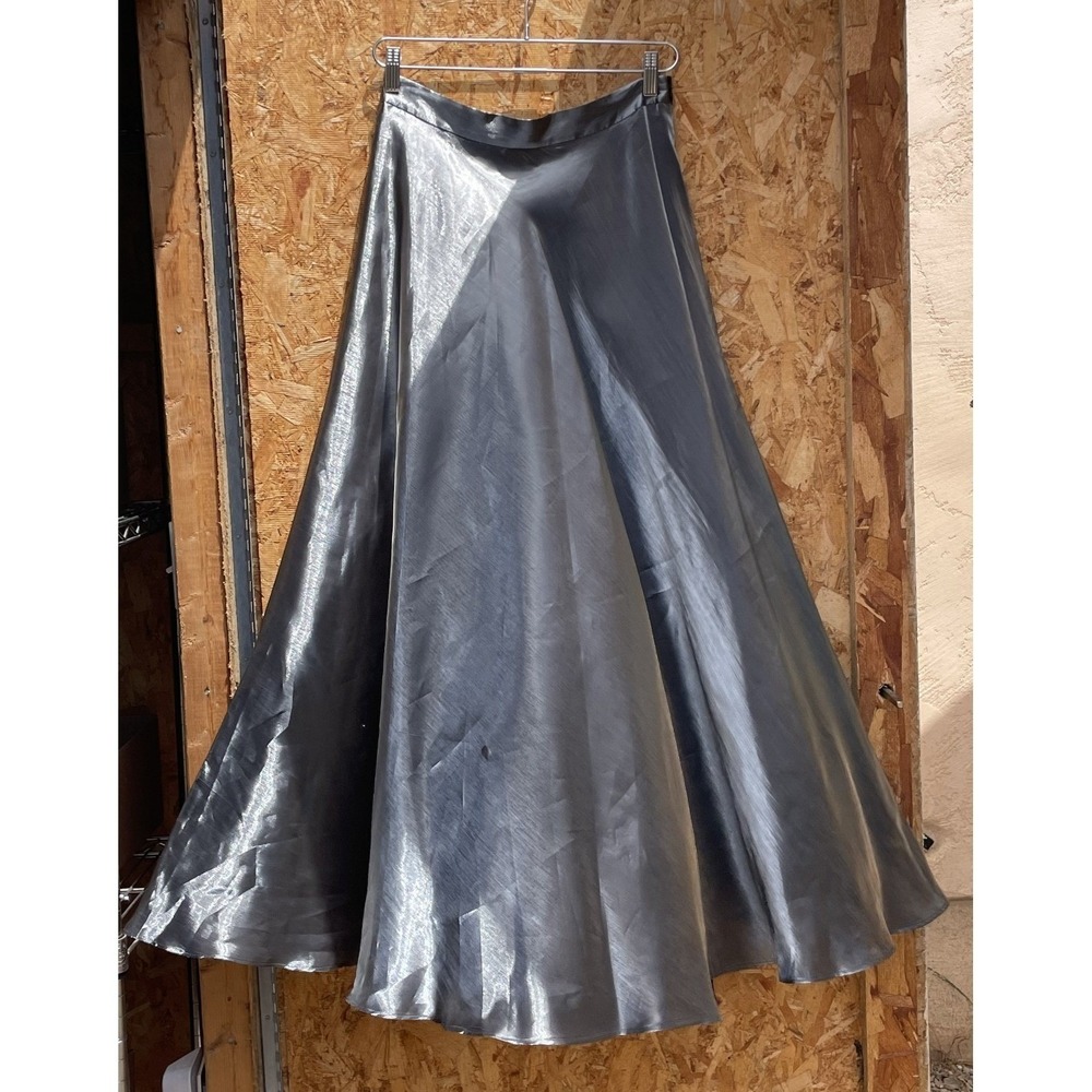 Jeffrey & Dara Maxi Skirt Womens 8 Silver Metallic Shimmer High Waist Evening